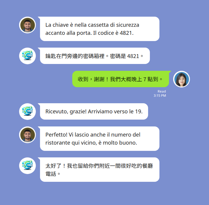 Echonora LINE 群組義大利文中文即時翻譯對話畫面
