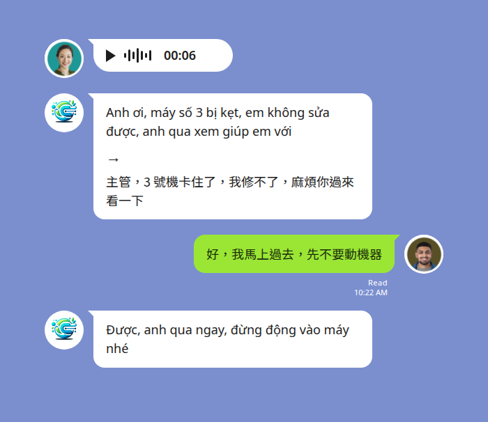 Echonora 語音翻譯示範 — 越南語語音訊息即時翻譯